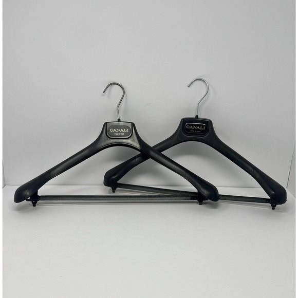 Canali Other - Canali Luxury Suit Hangers Set of 2 Black Italy Wide Shoulder Flocked Bar